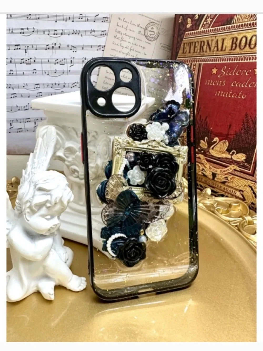 3 items.iPhone 13 Baroque butterfly and angel iPhone Case, Handmade case